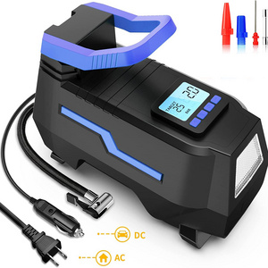 Tire Pressure Monitor Electric Air Compressor 150PSI Portable Tire Inflator 3 Power Supply 12V with LED Light