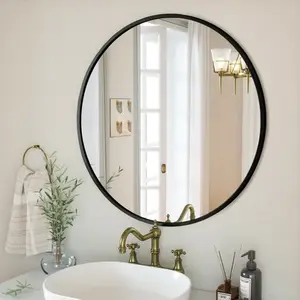 Round metal frame miroir custom large retro black bedroom wall decorative mirror Makeup mirror