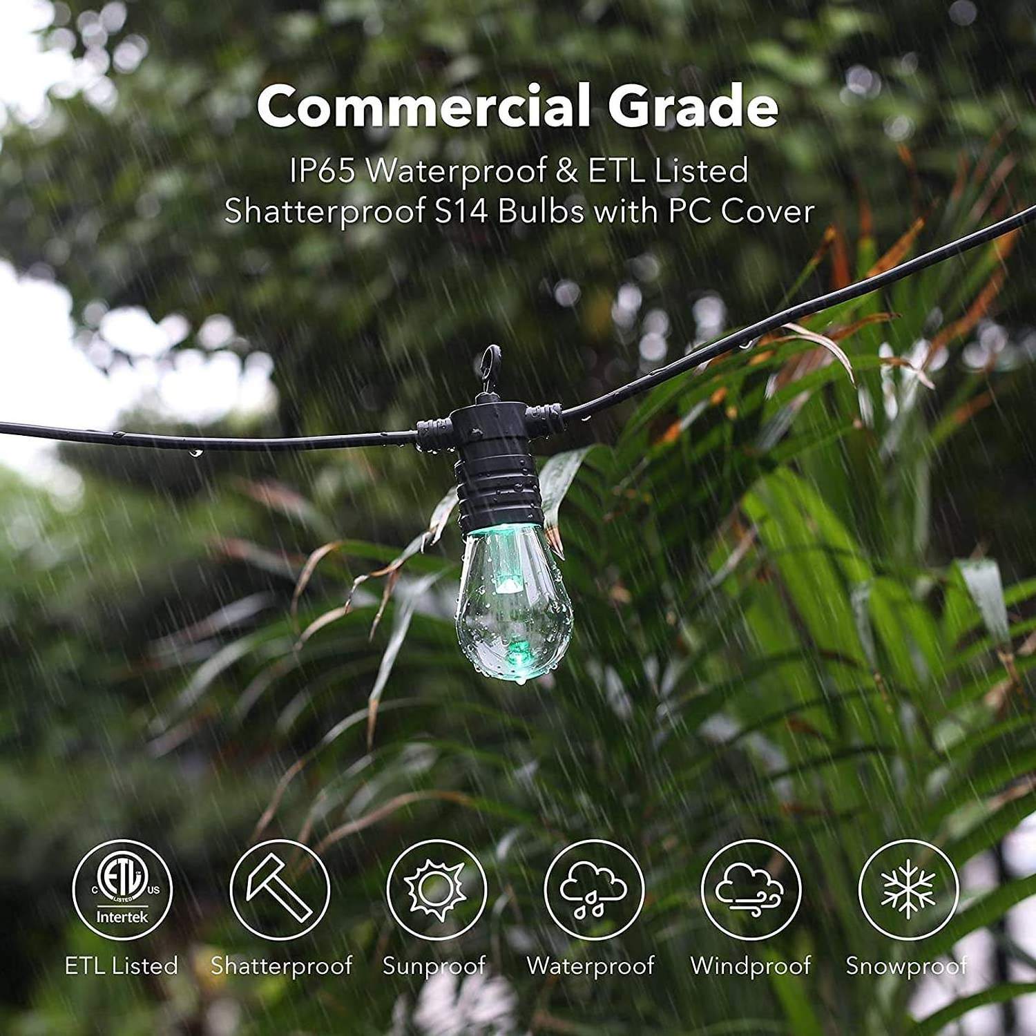 RGB 25FT 50ft solar outdoor g40 camping courtyard string light 25 Led Shatterproof Bulbs Hanging Lights For Backyard