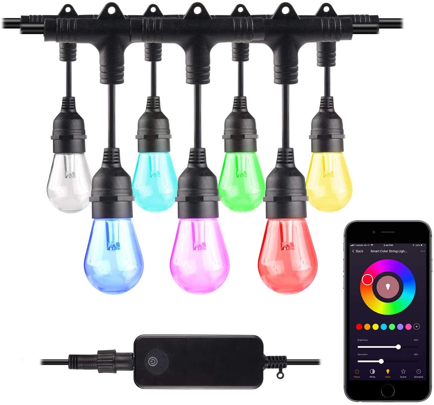 Smart Outdoor Patio Light RGB Color & White LED Lights Works with Alexa/Google Assistant App Controlled Light String Outdoor