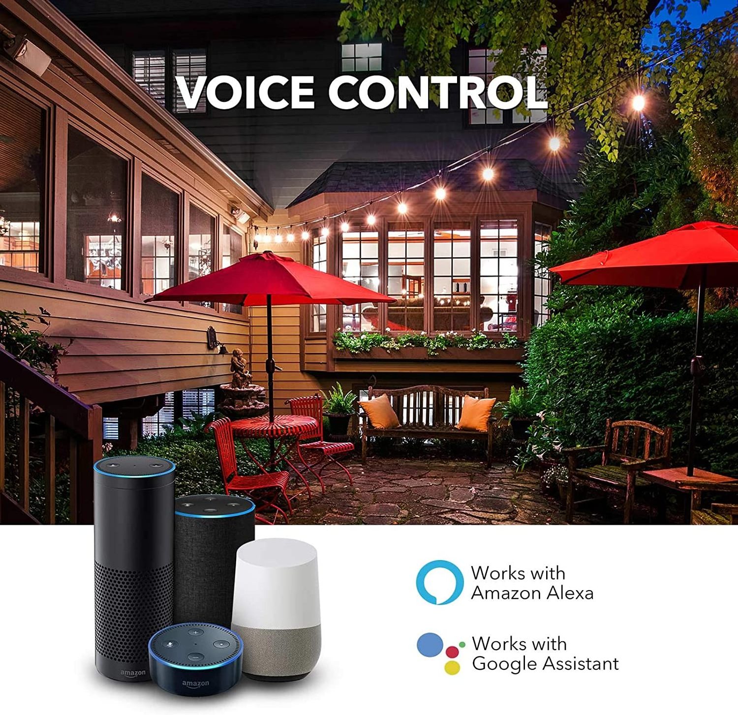 Smart Outdoor Patio Light RGB Color & White LED Lights Works with Alexa/Google Assistant App Controlled Light String Outdoor