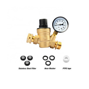 Brass Lead-free RV Water Pressure Regulator Valve, 3/4" Garden Hose Threads Water Pressure Reducer with Accessories