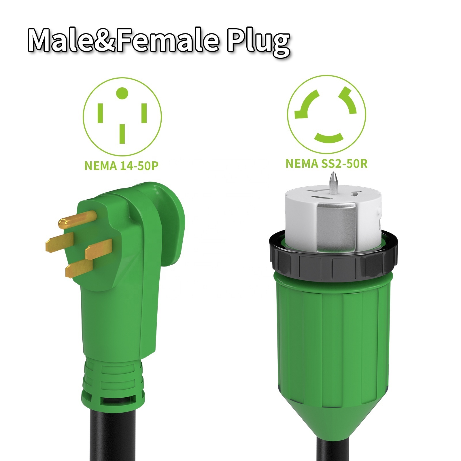 25FT NEMA 14-50P 50A Male Plug to NEMA SS 2-50R 50A 125/250V Female Connector Generator cord