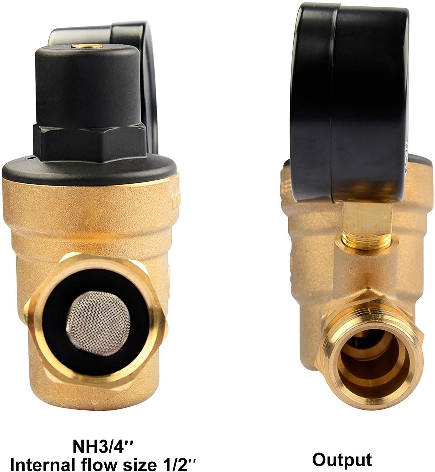 Water Pressure Regulator Brass Lead Free, NH Thread for RV, Adjustable Plumbing with 160 PSI Gauge