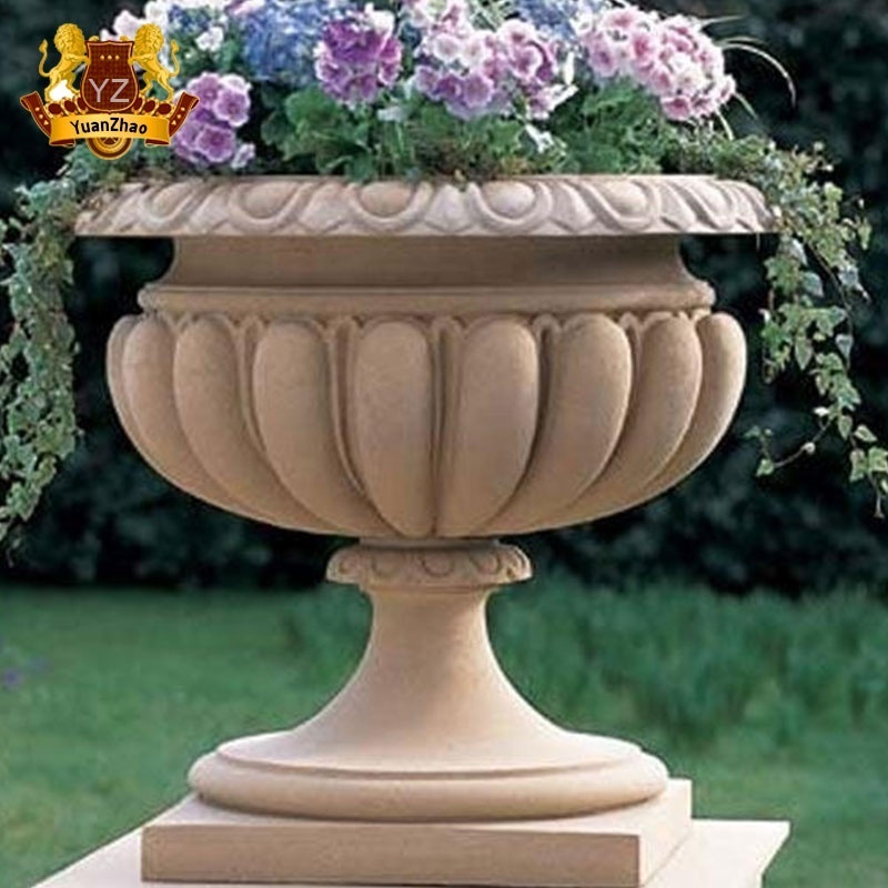 Western style garden large flower pots planters outdoor white marble stone flower pot for sale