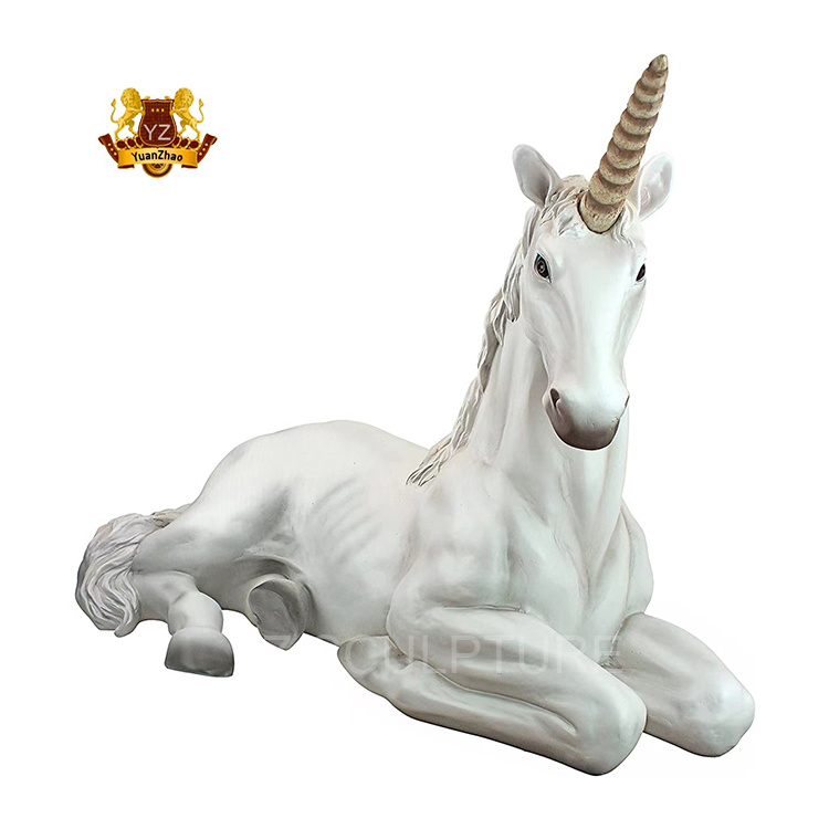 Custom High Quality Resin Crafts Animal Sculpture Life Size Resin Fiberglass Unicorn Garden Statue For Sale