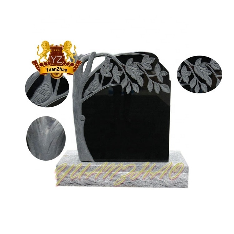 Wholesale Natural Stone Black Granite Grave Tombstone Slab Marble tree Shaped Tombstone For Sale