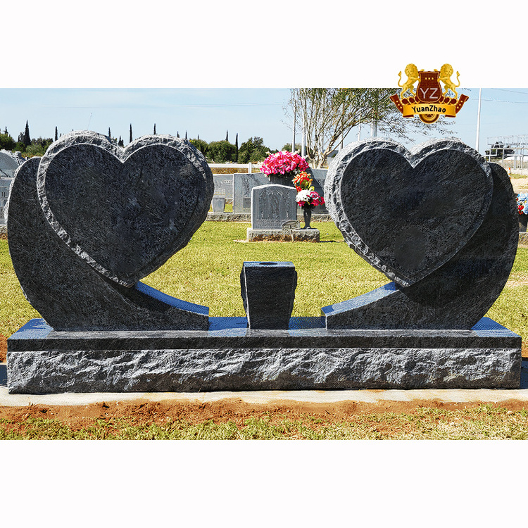 Wholesale Marble Headstones Prices Cemetery Heart Shaped Headstones Tombstone Black Granite Double Heart Headstone