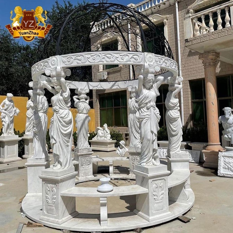 Outdoor Sculpture Stone Hand Carved Natural Large White Marble Roman Column Gazebo