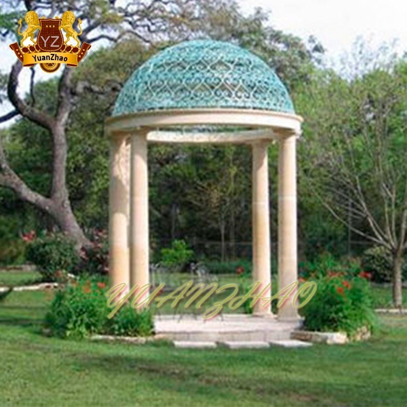 Modern style outdoor garden stone marble gazebo with metal roof for sale