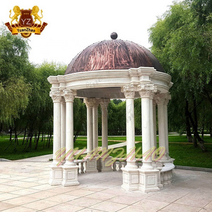 Modern style outdoor garden stone marble gazebo with metal roof for sale