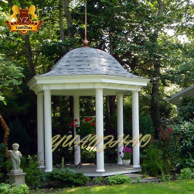 Modern style outdoor garden stone marble gazebo with metal roof for sale