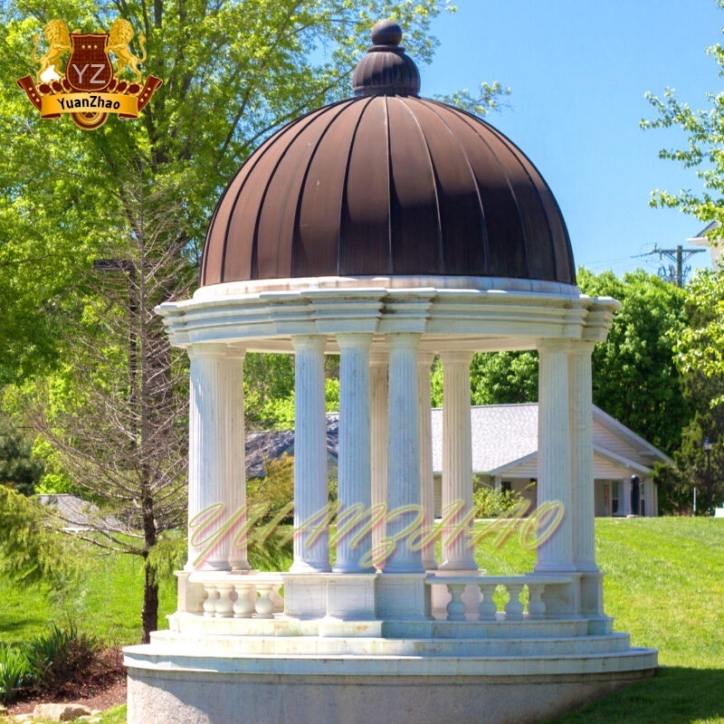 Modern style outdoor garden stone marble gazebo with metal roof for sale