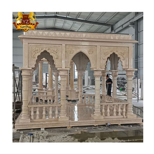 Polished Natural Beige Marble Stone Column Gazebo Pavilion Modern Backyard Large Size Square Shape Garden Beige Marble Gazebo