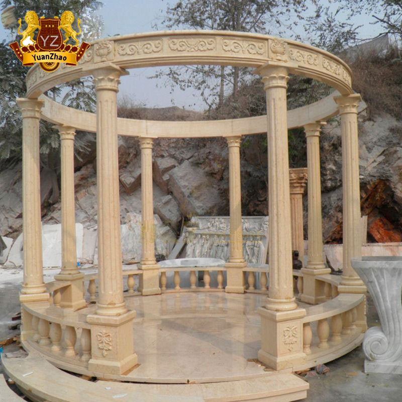 Polished Natural Beige Marble Stone Column Gazebo Pavilion Modern Backyard Large Size Square Shape Garden Beige Marble Gazebo