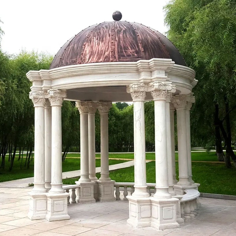 Outdoor Decoration Modern Large Luxury Natural Stone Pavilion Gazebos White Marble Wedding  Roman Column Gazebo