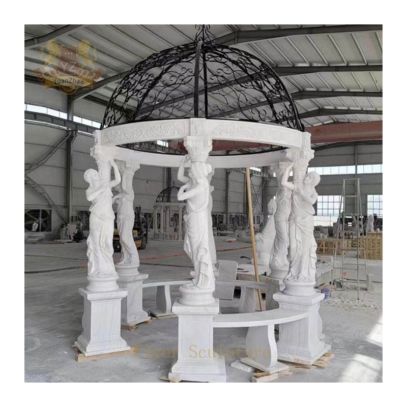 Outdoor Decoration Modern Large Luxury Natural Stone Pavilion Gazebos White Marble Wedding  Roman Column Gazebo