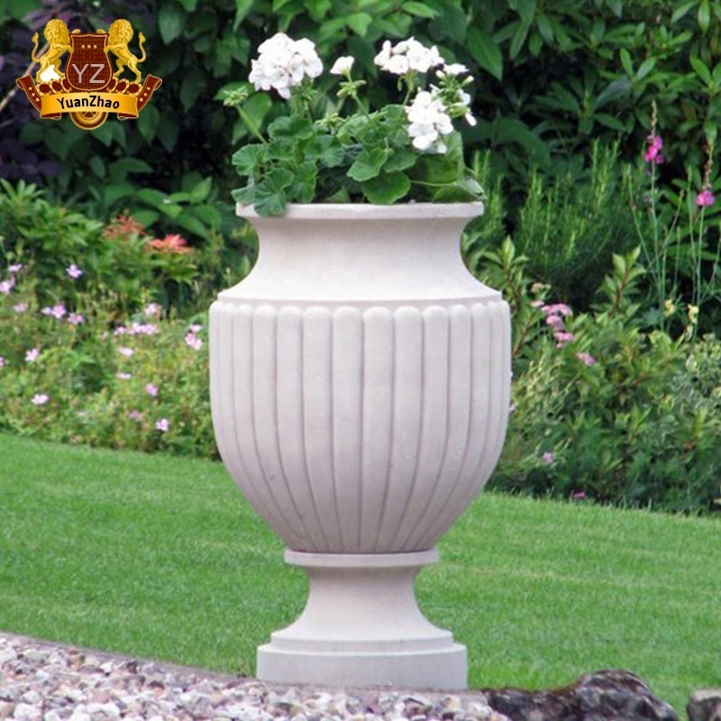 Western style garden large flower pots planters outdoor white marble stone flower pot for sale