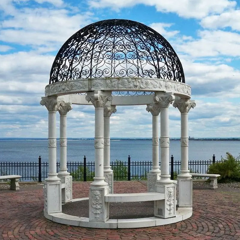 Custom Outdoor Garden Decorative Metal Dome Roman Column Stone Pavilion Gazebo Weeding White Marble Gazebo