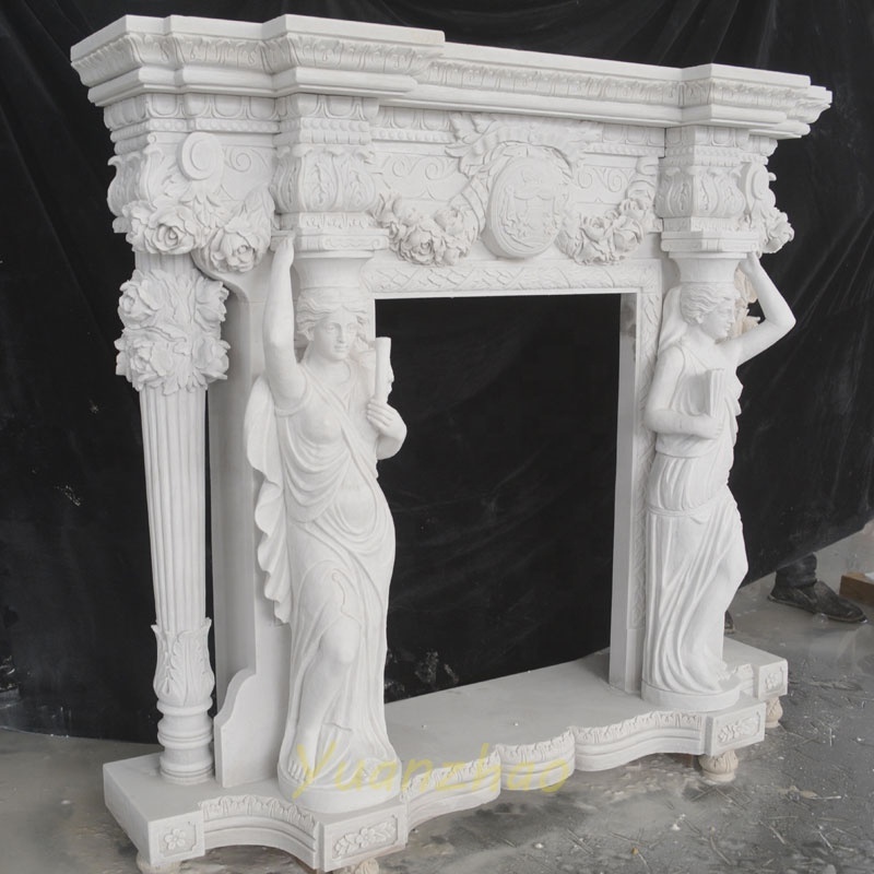 Freestanding Home  Decoration French Hand Carved Natural White Marble Fireplace Surround Indoor White Marble Fireplace Mantel