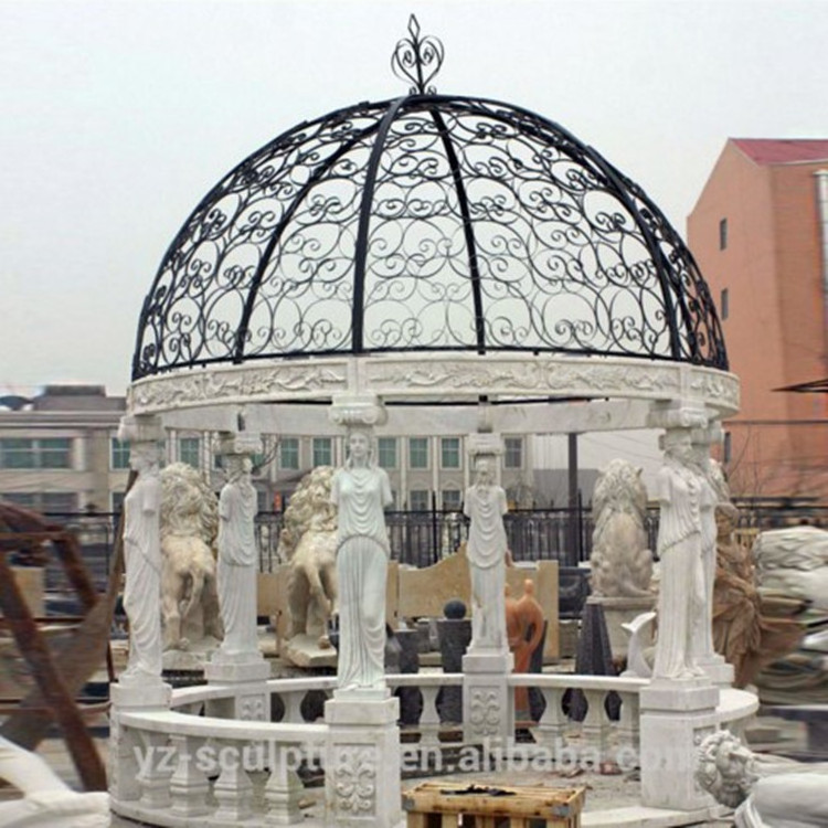 Modern outdoor garden stone gazebo white marble gazebos with metal roof for grass decoration