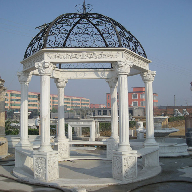 Modern outdoor garden stone gazebo white marble gazebos with metal roof for grass decoration