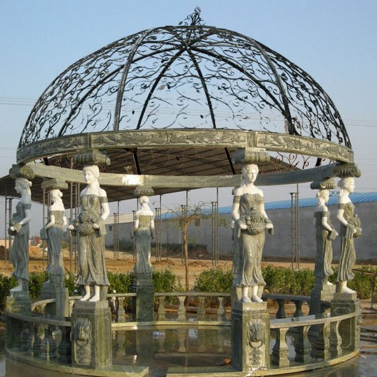 Modern outdoor garden stone gazebo white marble gazebos with metal roof for grass decoration