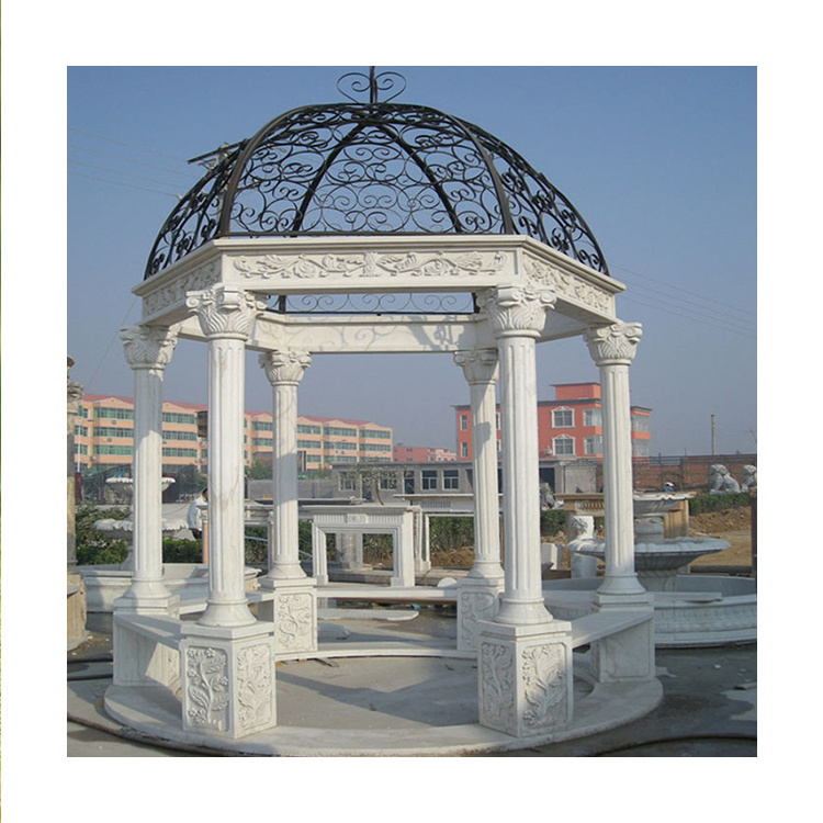 Modern outdoor garden stone gazebo white marble gazebos with metal roof for grass decoration