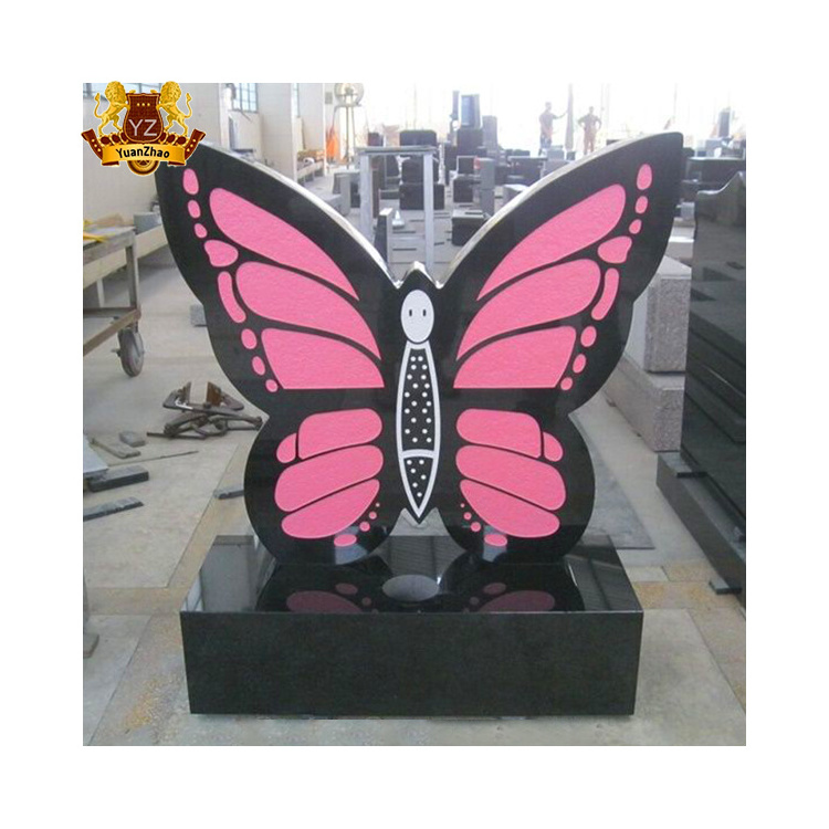 Custom Modern Unique Cemetery Monument Stone Headstones Natural Stone Black Marble Butterfly Headstones