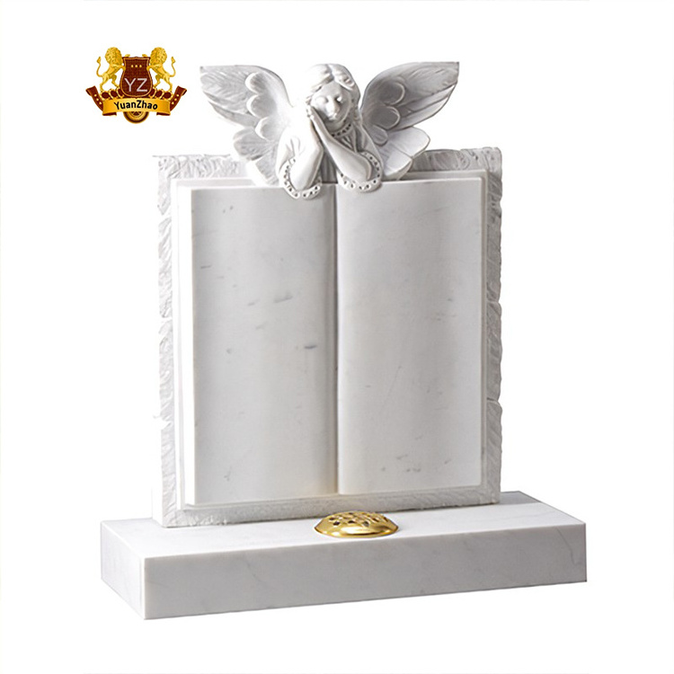 Wholesale Blank White Marble Book Memorial Headstone Marble Angels Book Shape Monuments And Headstones Prices