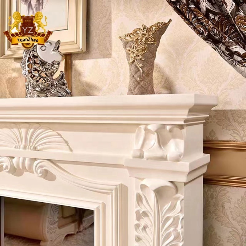 Home Decoration Freestanding Marble Fireplace Beige Marble Fireplace Stone Carving Double Marble Fireplace