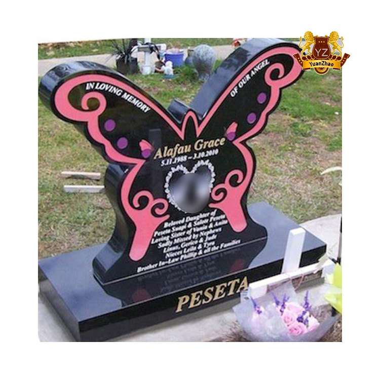 Wholesale Hand Carved Natural Stone Tombstones And Monuments Black Granite Marble Butterfly Headstones