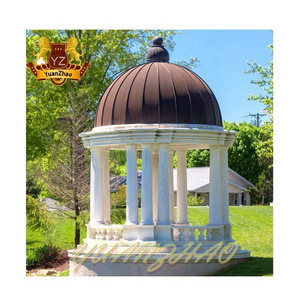 Outdoor Garden Decoration Round Gazebo Stone Marble Gazebo With Iron Top For Sale