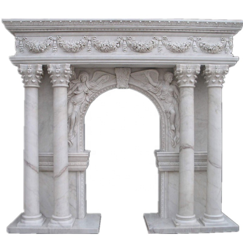 Fireplaces Mantel White Marble Hand Carving Indoor for Indoor Decoration Stone Fireplaces