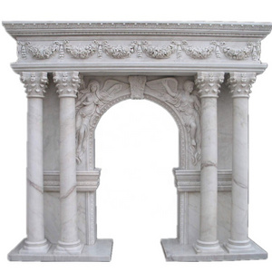 Fireplaces Mantel White Marble Hand Carving Indoor for Indoor Decoration Stone Fireplaces