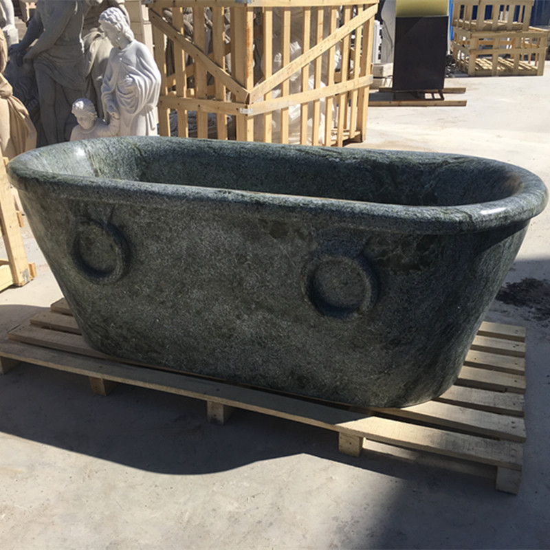 Modern Carved Natural Stone Bathroom Bath Tub Free Standing Black Marble Bathtub