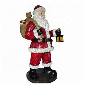 Christmas Decoration Fiberglass Santa Claus Statue Life Size Father Christmas with Gits Sculpture