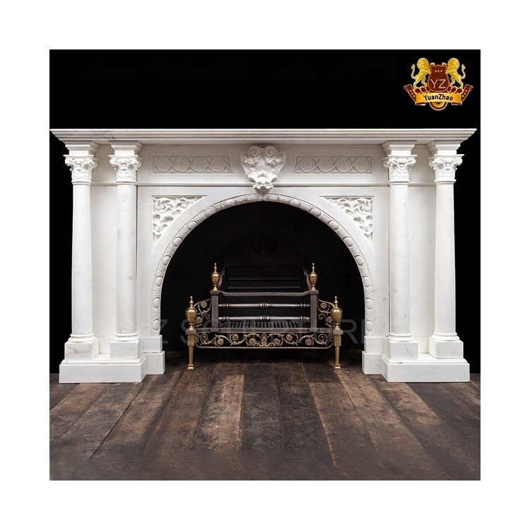 Freestanding Home  Decoration French Hand Carved Natural White Marble Fireplace Surround Indoor White Marble Fireplace Mantel