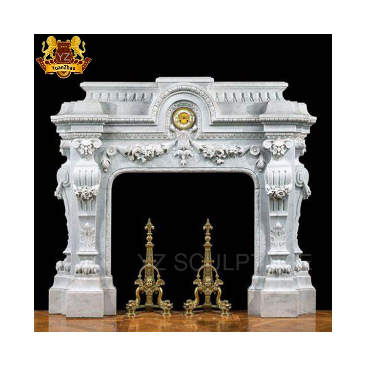 Freestanding Home  Decoration French Hand Carved Natural White Marble Fireplace Surround Indoor White Marble Fireplace Mantel