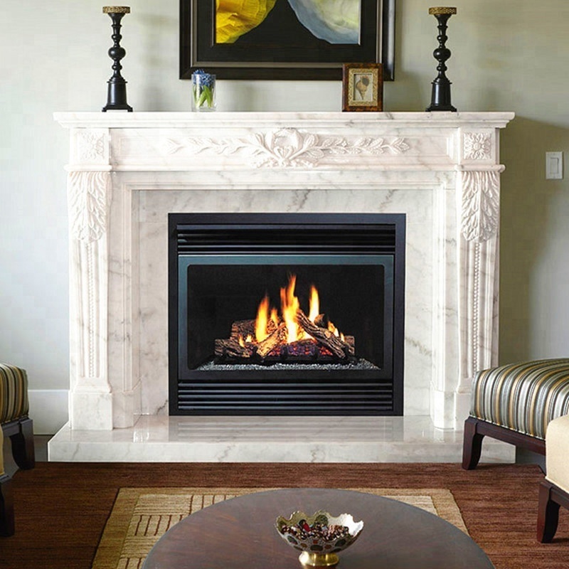 Hot Sale Decorative Modern Big Natural Stone Fireplace Mantle Surround White Marble French Victorian Fireplace Mantel Frame