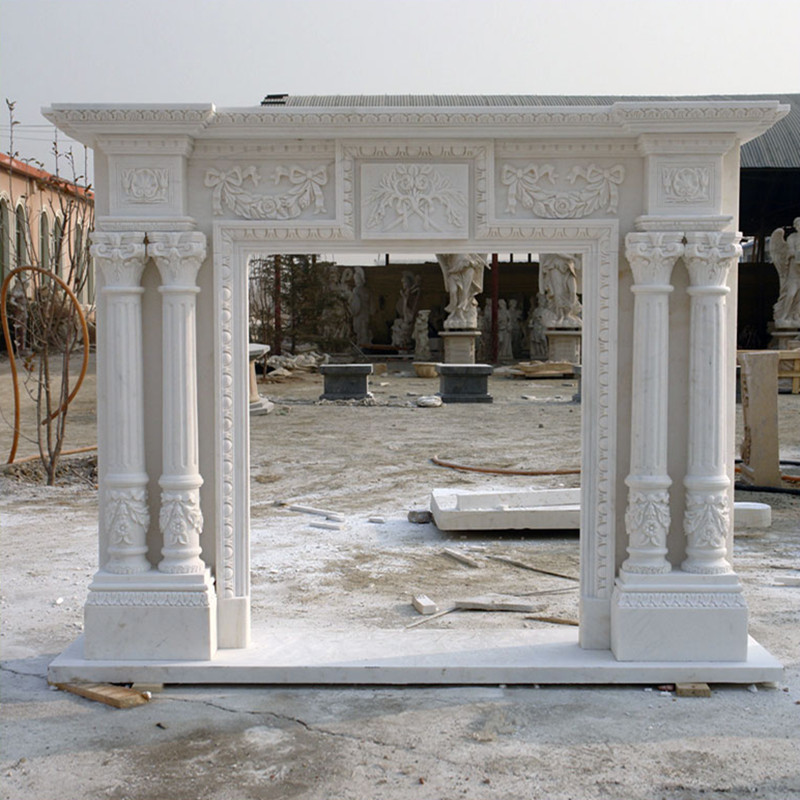 Fireplaces Mantel White Marble Hand Carving Indoor for Indoor Decoration Stone Fireplaces