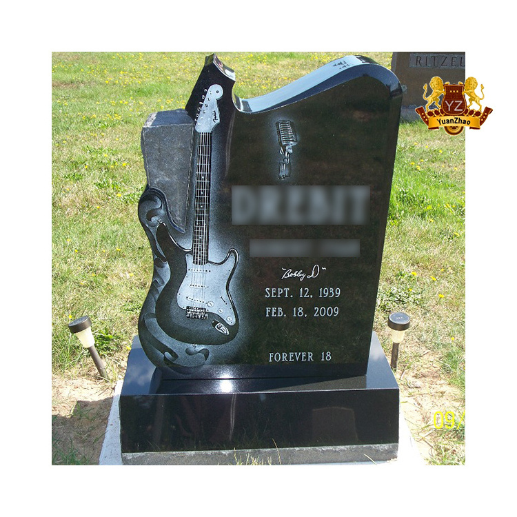 Wholesale High Quality Marble Stone Tombstones And Monuments Black Stone Granite Guitar Headstones