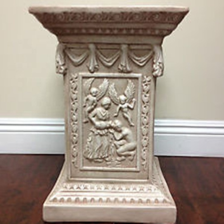 Building Construction Natural White Marble Roman Column Pedestal with Flowers carving