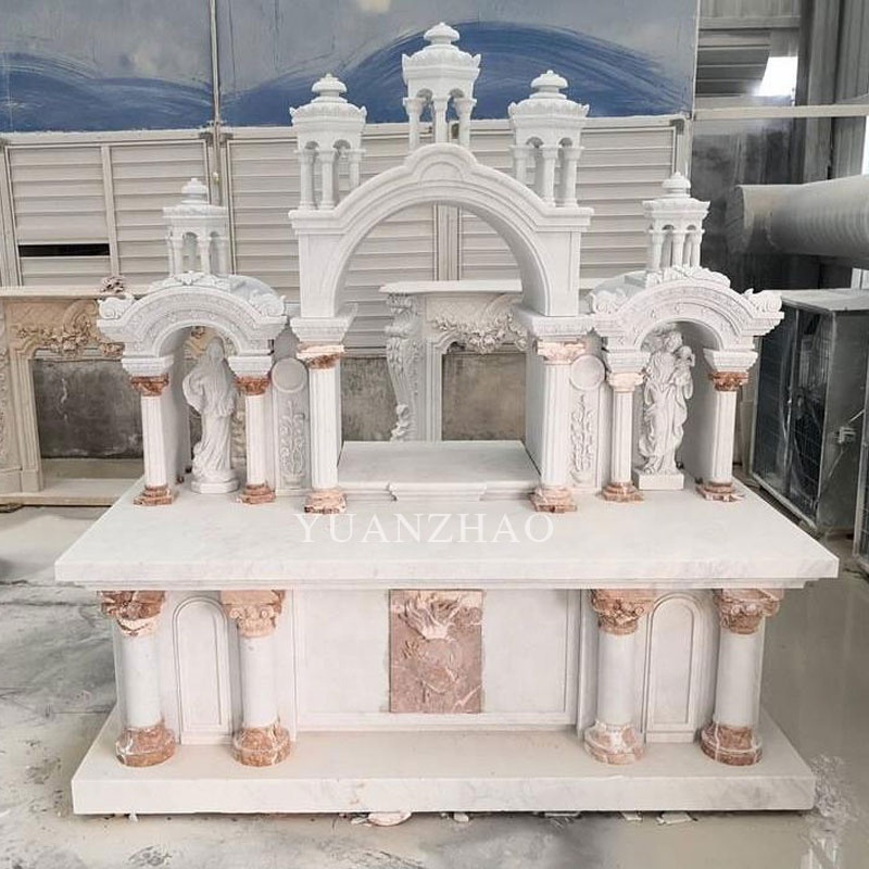 Custom western style religious church marble altar with angel statue mixed natural marble altar table for decoration