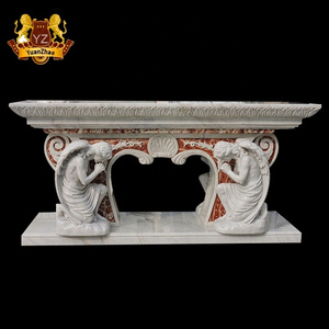 Custom western style religious church marble altar with angel statue mixed natural marble altar table for decoration