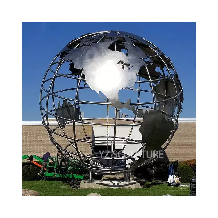 Outdoor Garden Decoration Metal Stainless Steel Earth World Globe Sculpture Statue For Sale