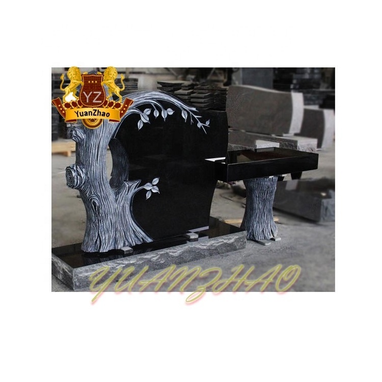 Wholesale Natural Stone Black Granite Grave Tombstone Slab Marble tree Shaped Tombstone For Sale