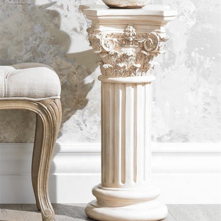 Building Construction Natural White Marble Roman Column Pedestal with Flowers carving