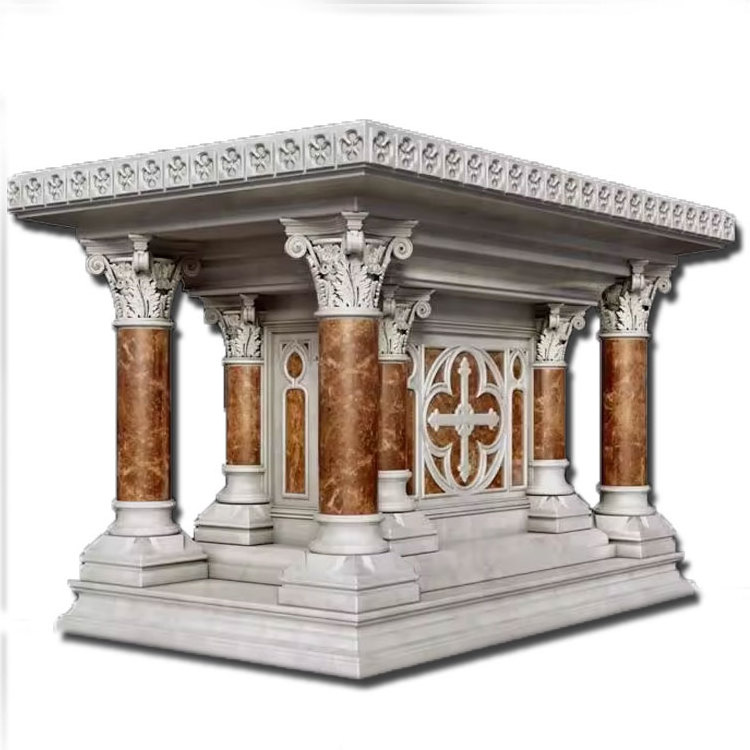 100% Natural Stone Religious Prayer Altar Natural Marble Altar Catholic Altar Table With Pillars