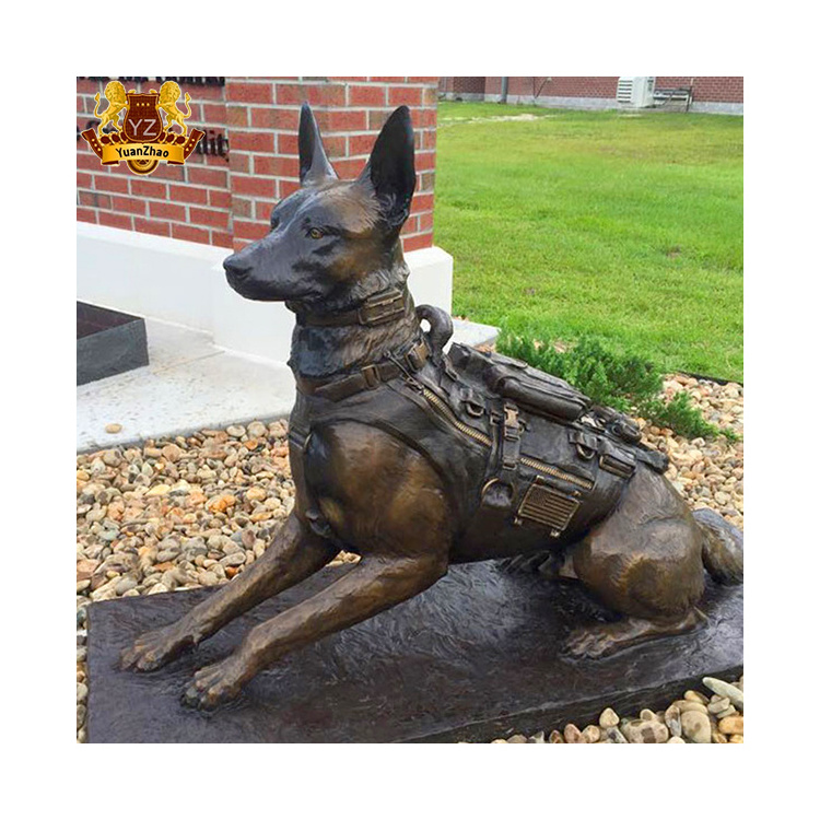 Western style german shepherd dog bronze statue life size animal metal craft large bronze dog sculpture